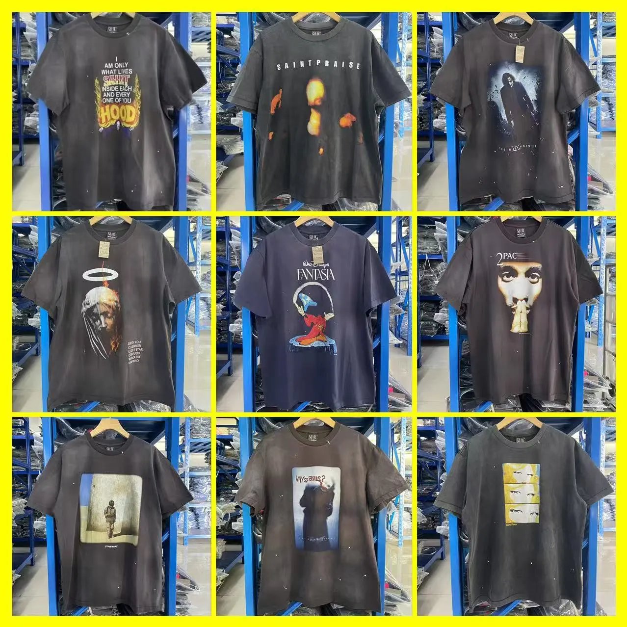 Washed and distressed short-sleeved retro printed couple T-shirts for men and women  