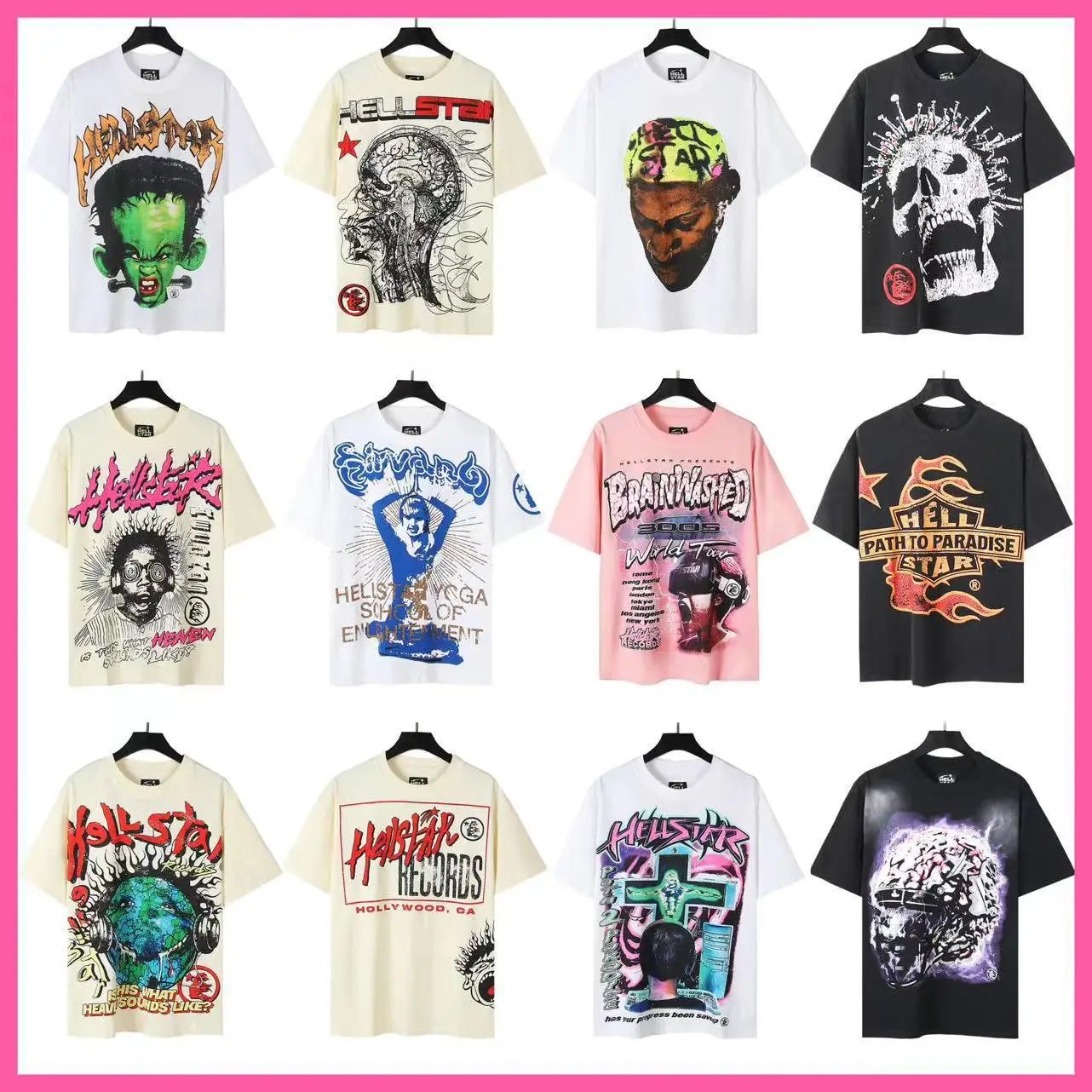 High street washed old vintage hell star letter head print versatile loose round neck short sleeves  