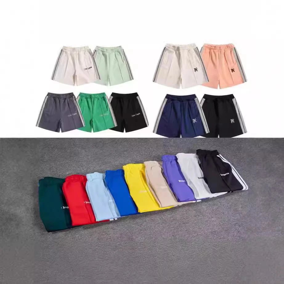 Letter printed striped color matching casual shorts for men and women high street trousers mid-pants  