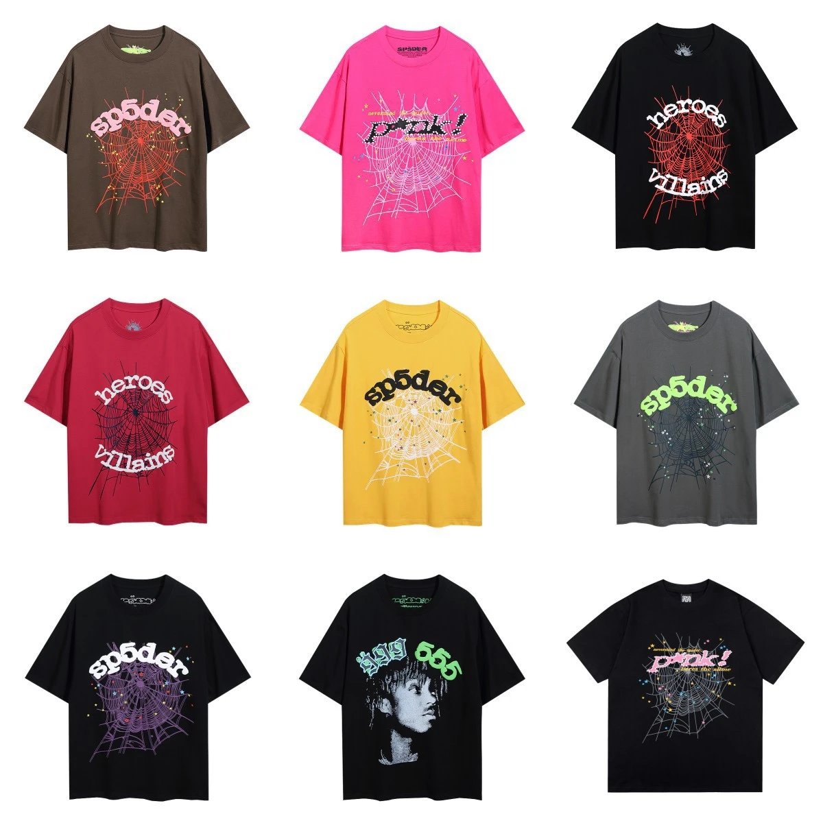 Men and women couple wear large size loose spider web print short-sleeved T-shirt summer  