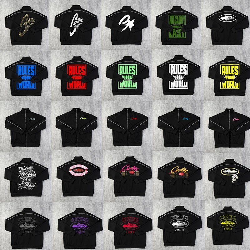 Sports casual stand collar printed zipper jacket loose trousers for men  