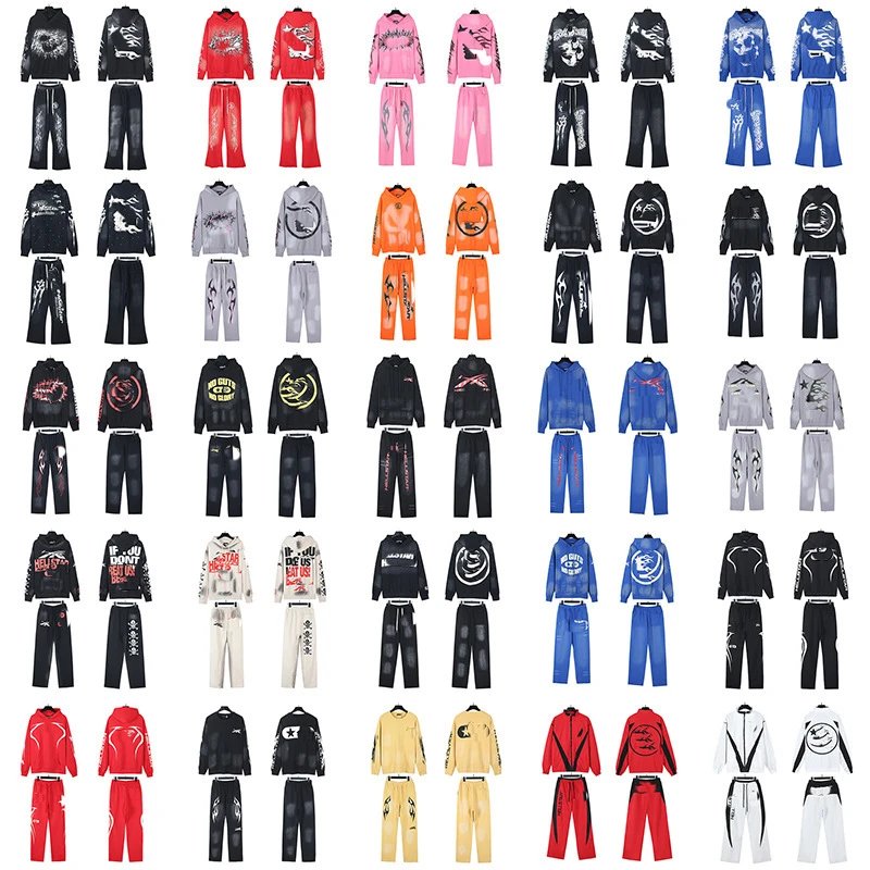 Casual street retro loose hooded sweatshirt trousers men's and women's suits  