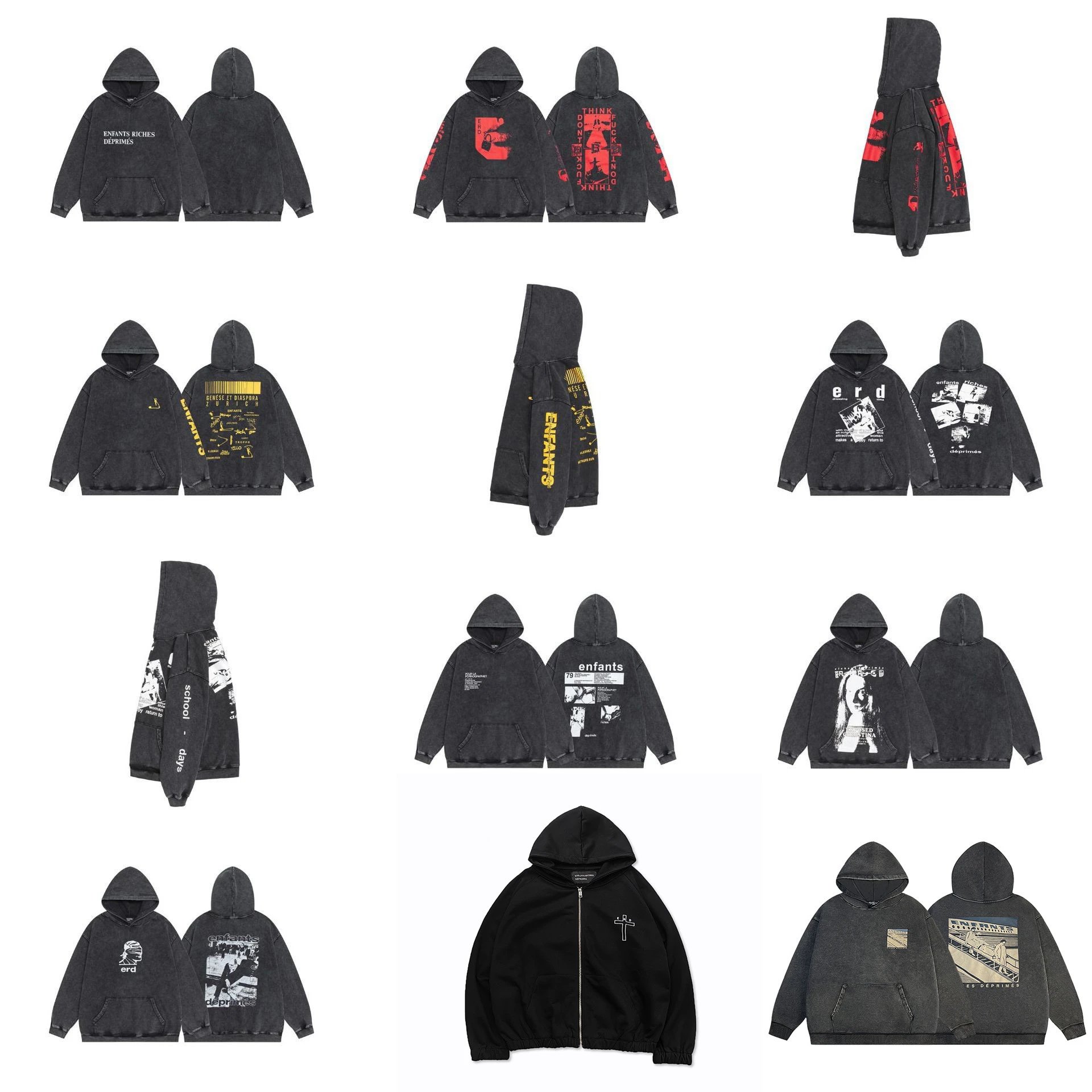 Washed distressed short-sleeved hooded cardigan sweatshirt  