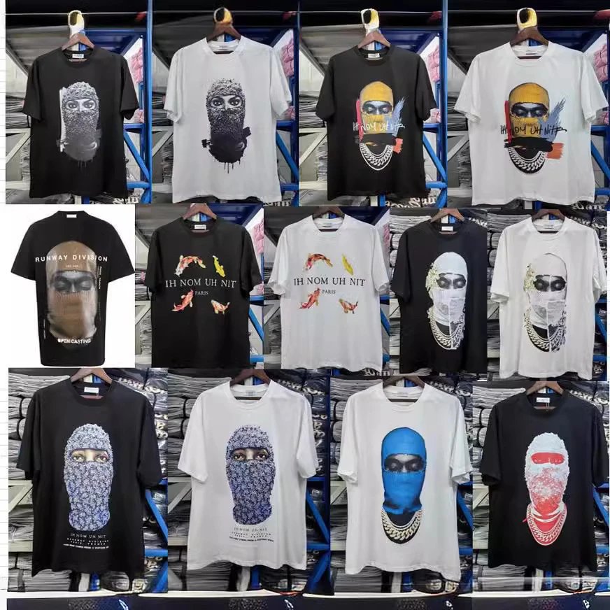 High Street Trendy New Masked Portrait Print Loose Casual Short Sleeve T-shirt Men and Women Same Style Half Sleeve  